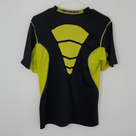 Nike Dri-fit small black and yellow fitted pro combat short sleeve shirt - Picture 4 of 6